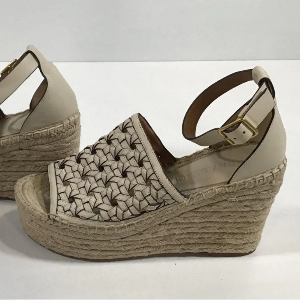 Women’s Tory Burch Cream Leather Espadrille Wedge Platform Sandal Size 7.5M